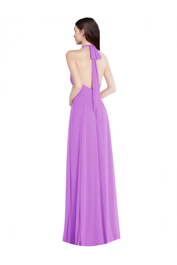 Sleeveless Halter Neck Soft Chiffon Violet Long Formal Evening Gown / Bridesmaid Dress Cardiff