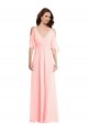 Cold Shoulder V-Neck Soft Chiffon Pink Long Semi Formal Evening Dress / Bridesmaid Dress Cardiff