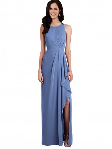 Sleeveless Jewel Neck Soft Chiffon Windsor Blue Long Bridesmaid Dress Cardiff