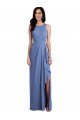 Sleeveless Jewel Neck Soft Chiffon Windsor Blue Long Bridesmaid Dress Cardiff