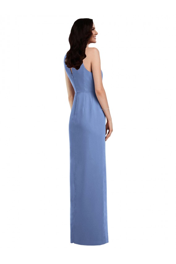 Sleeveless Jewel Neck Soft Chiffon Windsor Blue Long Bridesmaid Dress Cardiff