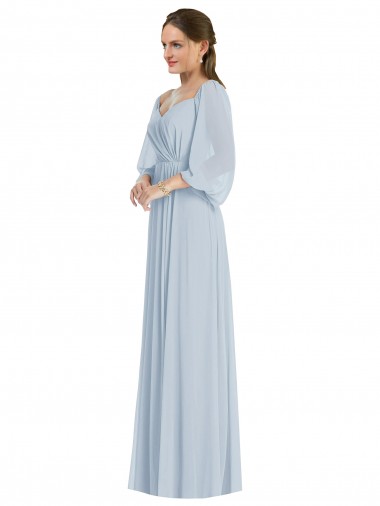 Puff Sleeves Sweetheart Soft Chiffon Sea Glass Long Formal Evening Gown / Bridesmaid Dress Cardiff