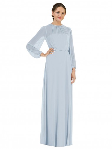 Puff Sleeves Strapless Soft Chiffon Sea Glass Long Formal Evening Gown / Bridesmaid Dress Cardiff