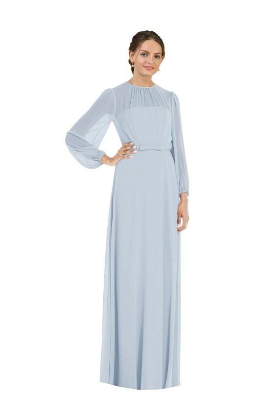 Puff Sleeves Strapless Soft Chiffon Sea Glass Long Formal Evening Gown / Bridesmaid Dress Cardiff