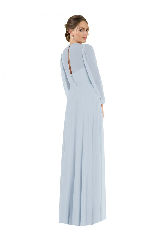 Puff Sleeves Strapless Soft Chiffon Sea Glass Long Formal Evening Gown / Bridesmaid Dress Cardiff