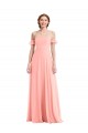 Flutter Sleeves Off the Shoulder Soft Chiffon Salmon Long Semi Formal Evening Dress / Bridesmaid Dress Cardiff