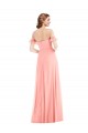 Flutter Sleeves Off the Shoulder Soft Chiffon Salmon Long Semi Formal Evening Dress / Bridesmaid Dress Cardiff