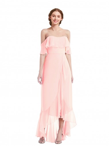 Sleeveless Off the Shoulder Soft Chiffon Pink Long High Low Bridesmaid Dress Cardiff