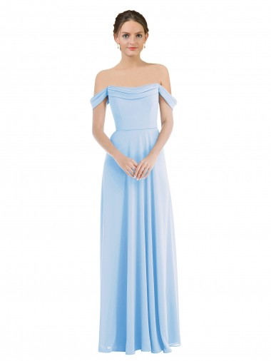 Sleeveless Off the Shoulder Soft Chiffon Light Sky Blue Long Formal Evening Gown / Bridesmaid Dress Cardiff