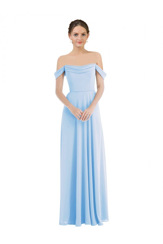 Sleeveless Off the Shoulder Soft Chiffon Light Sky Blue Long Formal Evening Gown / Bridesmaid Dress Cardiff
