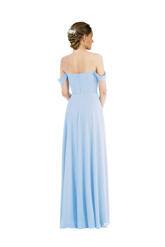 Sleeveless Off the Shoulder Soft Chiffon Light Sky Blue Long Formal Evening Gown / Bridesmaid Dress Cardiff