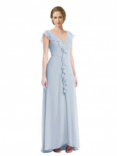 Sleeveless V-Neck Soft Chiffon Sea Glass Long Black Tie Evening Gown / Bridesmaid Dress Cardiff