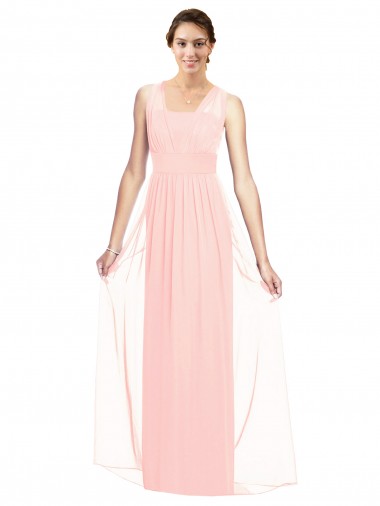 Sleeveless V-Neck Luxe Chiffon Pink Long Bridesmaid Dress Cardiff