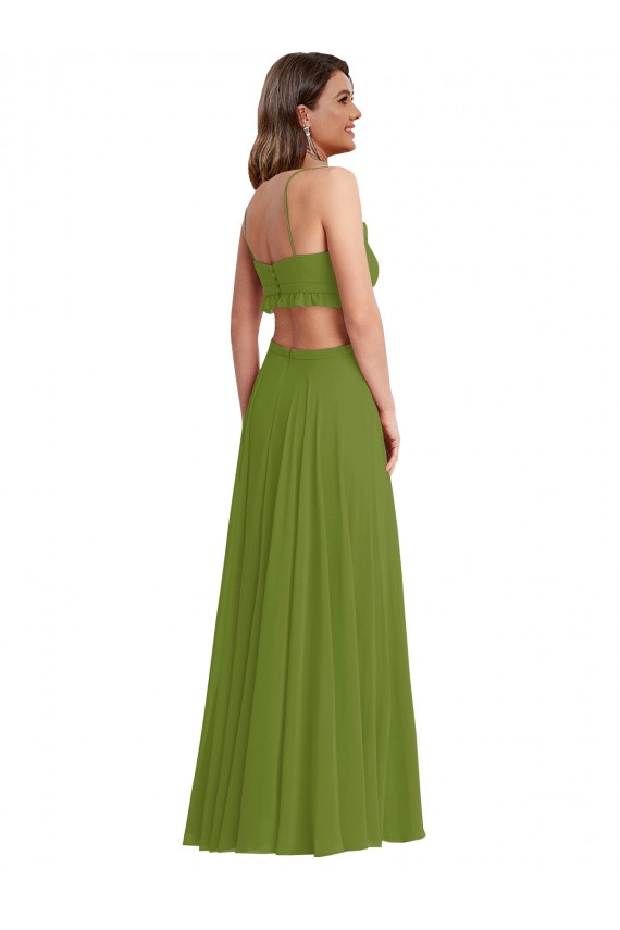 Sleeveless V-Neck Soft Chiffon Olive Green Long Plus Size Evening Gown / Bridesmaid Dress Cardiff