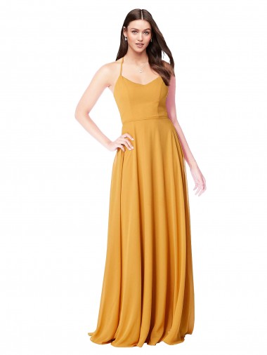 Sleeveless V-Neck Soft Chiffon Saffron Long Formal Dress / Bridesmaid Dress Cardiff