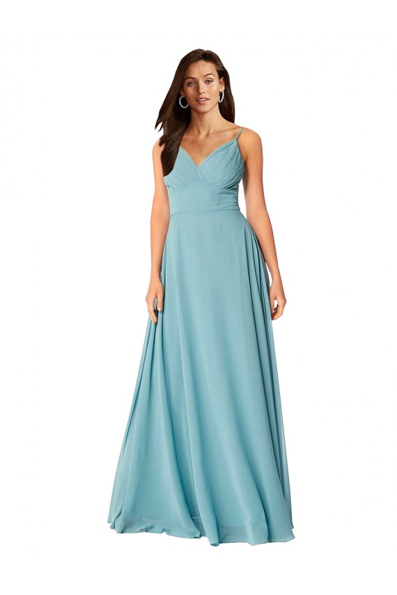 Sleeveless V-Neck Soft Chiffon Turquoise Long Bridesmaid Dress Cardiff