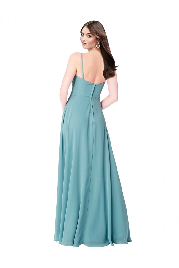 Sleeveless V-Neck Soft Chiffon Turquoise Long Bridesmaid Dress Cardiff