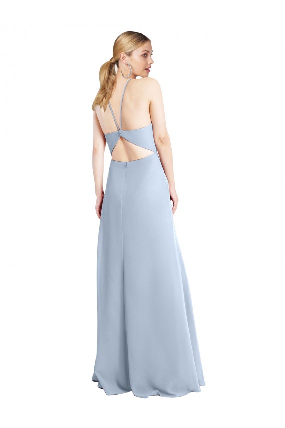 Sleeveless Halter Neck Chiffon Light Sky Blue Long Bridesmaid Dress / Evening Dress Cardiff