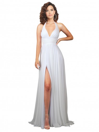 Sleeveless V-Neck Soft Chiffon White Sweep Train Beach Wedding Dress Cardiff