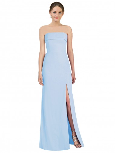 Sleeveless Strapless Soft Chiffon Light Sky Blue Long Black Tie Evening Gown / Bridesmaid Dress Cardiff