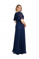 Short Flutter Sleeves V-Neck Soft Chiffon Dark Navy Long Formal Plus Size Evening Gown / Prom Dress / Bridesmaid Dress Cardiff