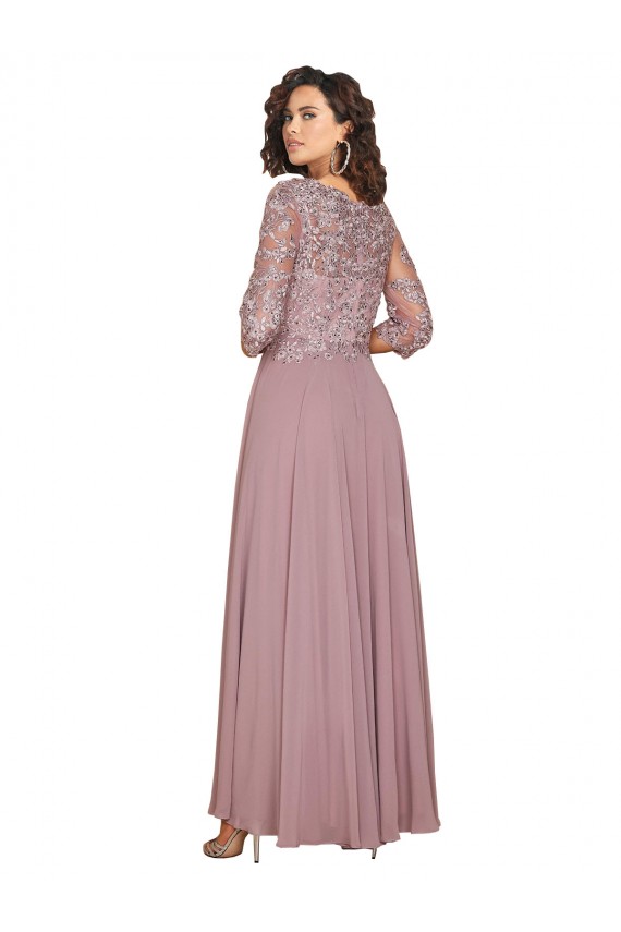 Long Sleeves V-Neck Soft Chiffon Long Prom Dress / Bridesmaid Dress Cardiff