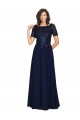 Short Sleeves Round Neck Soft Chiffon Dark Navy Long Prom Dress / Bridesmaid Dress Cardiff