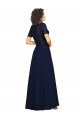 Short Sleeves Round Neck Soft Chiffon Dark Navy Long Prom Dress / Bridesmaid Dress Cardiff