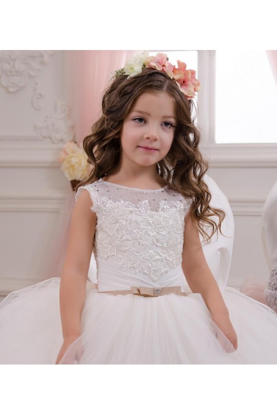 Sleeveless Bateau Neck Tulle & Lace Ivory Chapel Train Flower Girl Wedding Dress Cardiff