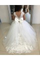 Sleeveless Bateau Neck Tulle & Lace Ivory Ball Gown Chapel Train Flower Girl Dress Cardiff