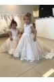 Sleeveless Bateau Neck Tulle & Lace Ivory Chapel Train Little Flower Girl Dress Cardiff