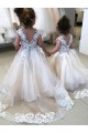 Sleeveless Bateau Neck Tulle & Lace Ivory Chapel Train Little Flower Girl Dress Cardiff