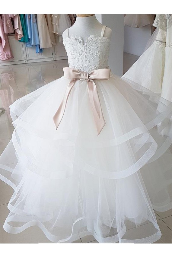 Sleeveless High Neck Tulle & Lace Ivory Long Flower Girl Wedding Dress Cardiff