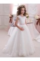 Cap Sleeves High Neck Tulle & Lace Ivory Long Flower Girl Dress Cardiff