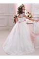 Cap Sleeves High Neck Tulle & Lace Ivory Long Flower Girl Dress Cardiff