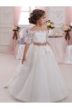 Short Sleeves High Neck Tulle & Lace Ivory Long Flower Girl Dresses Cardiff