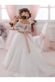 Short Sleeves High Neck Tulle & Lace Ivory Long Flower Girl Dresses Cardiff