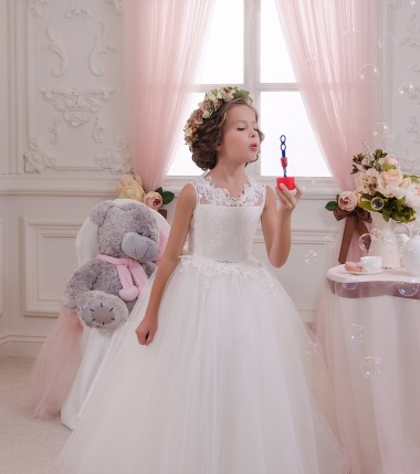 Sleeveless High Neck Tulle & Lace Ivory Long Little Flower Girl Dresses Cardiff