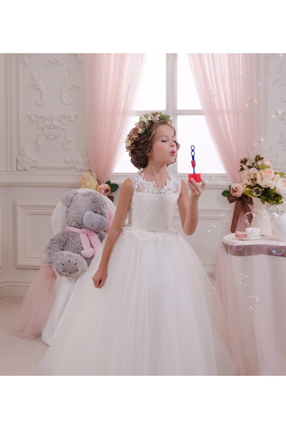 Sleeveless High Neck Tulle & Lace Ivory Long Little Flower Girl Dresses Cardiff