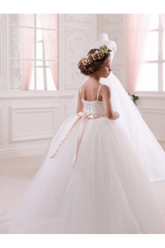 Sleeveless Sweetheart Tulle Ivory Chapel Train Flower Girl Dress Cardiff
