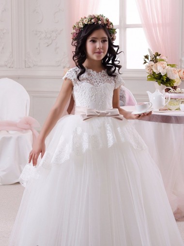 Sleeveless Sweetheart Tulle & Lace Ivory Long Flower Girl Dresses Cardiff