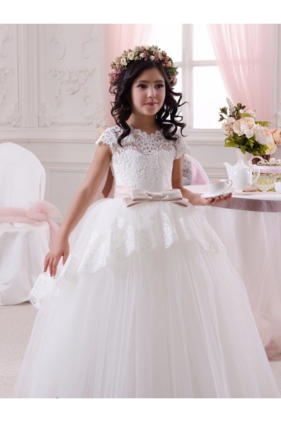 Sleeveless Sweetheart Tulle & Lace Ivory Long Flower Girl Dresses Cardiff