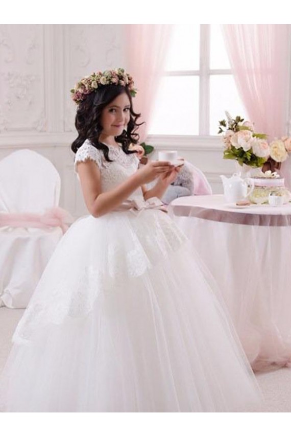 Sleeveless Sweetheart Tulle & Lace Ivory Long Flower Girl Dresses Cardiff