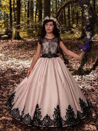 Sleeveless Sweetheart Satin & Lace Ivory Long Flower Girl Dress for Wedding Cardiff