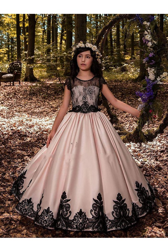 Sleeveless Sweetheart Satin & Lace Ivory Long Flower Girl Dress for Wedding Cardiff