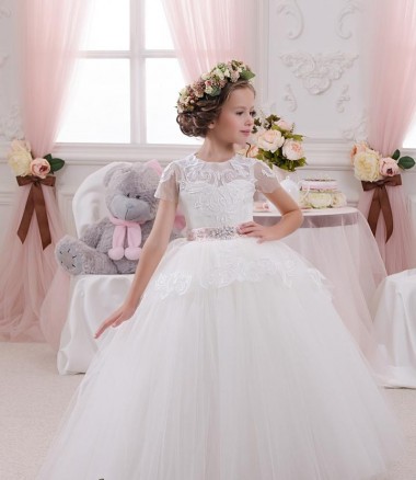 Sleeveless Sweetheart Tulle & Lace Ivory Long Flower Girl Dress Cardiff