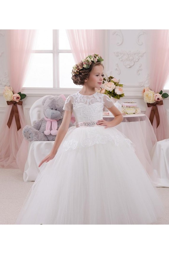 Sleeveless Sweetheart Tulle & Lace Ivory Long Flower Girl Dress Cardiff