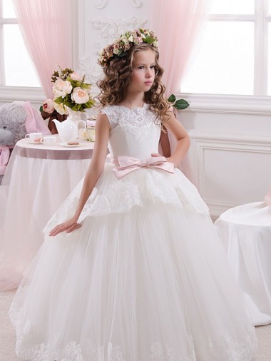 Sleeveless Sweetheart Tulle & Lace Ivory Chapel Train Flower Girl Dress for Wedding Cardiff