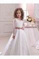 Long Sleeves V-Neck Satin & Lace Ivory Chapel Train Flower Girl Dress Cardiff