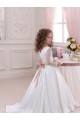 Long Sleeves V-Neck Satin & Lace Ivory Chapel Train Flower Girl Dress Cardiff